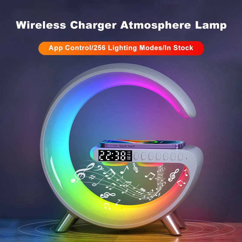 New G-Shaped LED Lamp with Bluetooth Speaker & Wireless Charger