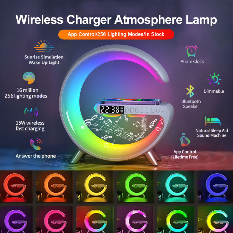 New G-Shaped LED Lamp with Bluetooth Speaker & Wireless Charger